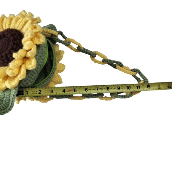 Handmade Crochet Handbag Sunflower Chain Handle Size Med Yellow Green - Picture 7 of 9